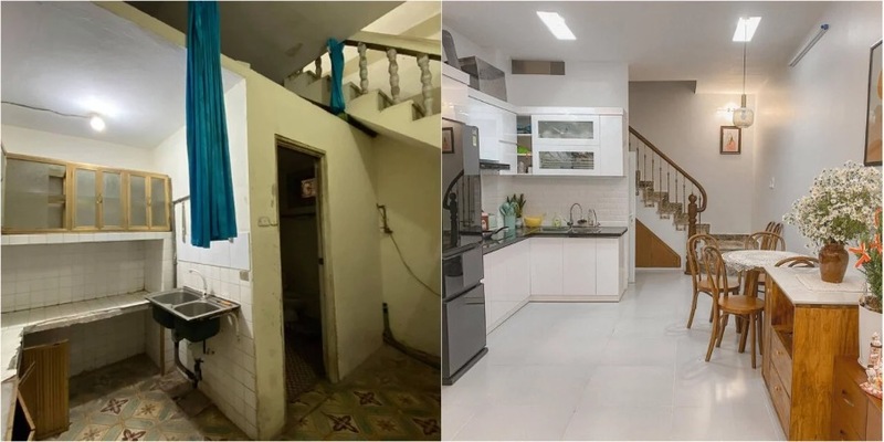 Căn nhà nhỏ được sơn tường và lát sàn sáng màu giúp không gian trở nên rộng rãi, sáng sủa hơn