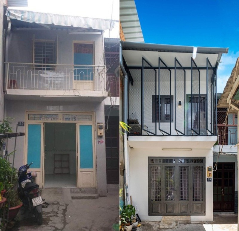 Căn nhà cũ với hệ cửa ọp ẹp, lỗi thời được thay thế bằng hệ cửa gỗ sang trọng kết hợp với hệ lam chắn nắng thông minh