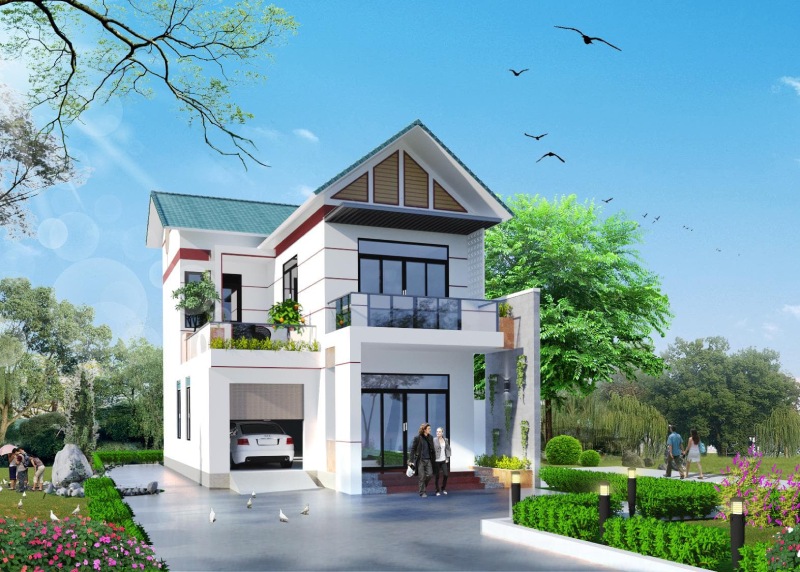 Mẫu nhà 2 tầng mái thái ở nông thôn