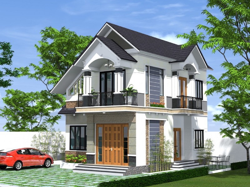 Mẫu nhà 2 tầng mái thái ở nông thôn