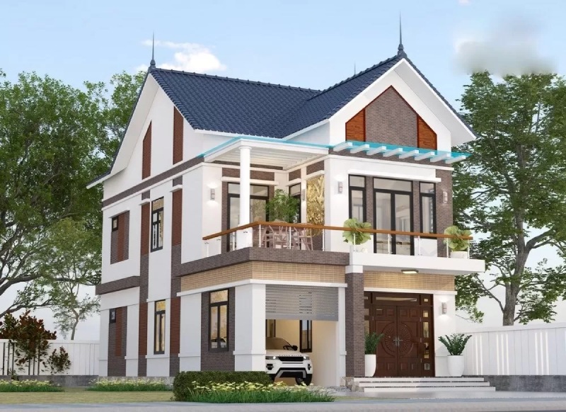 Mẫu nhà 2 tầng mái thái 80m2