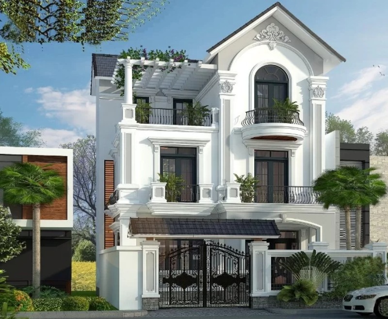 Mẫu nhà mái thái 2 tầng tân cổ điển