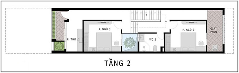 Khu vực tầng 2 bố trí phòng ngủ và phòng thờ