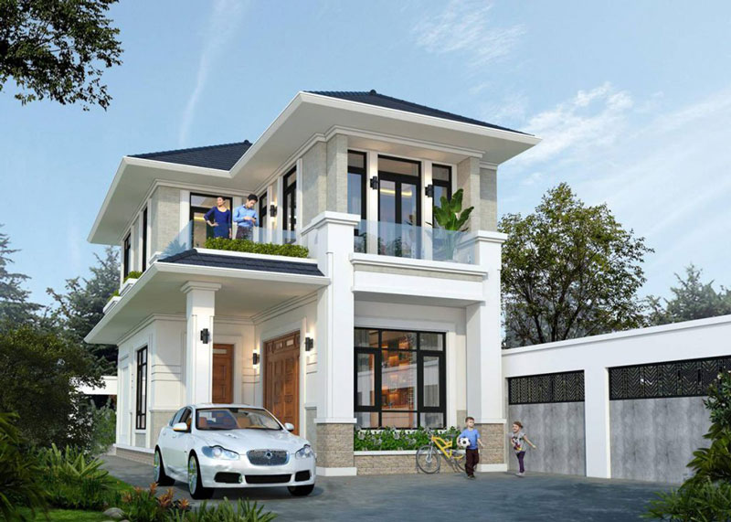 Mẫu nhà mái Nhật đẹp với ngoại thất xanh