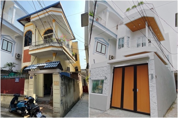 Cải tạo mặt tiền bằng cách sơn mới toàn bộ hệ tường và thay đổi kích thước và vật liệu cửa, đem lại diện mạo hoàn toàn mới cho căn nhà phố Hà Nội