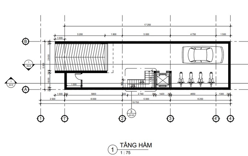 Chiều cao thông thủy của tầng hầm không nhỏ hơn 2,2m