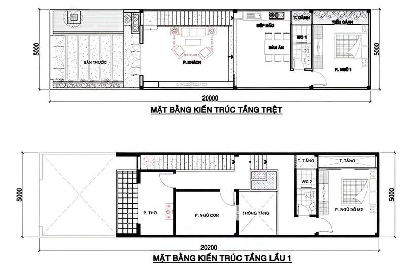 Bản vẽ thiết kế kiến trúc ngôi nhà 2 tầng