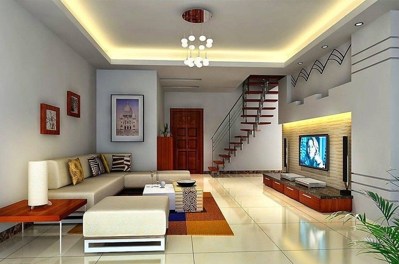 Căn nhà 2 tầng được trang trí trần thạch cao đẹp mắt