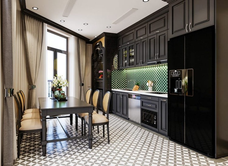 Căn bếp phong cách Indochine mang vẻ đẹp vừa cổ điển, hoài cổ vừa hiện đại