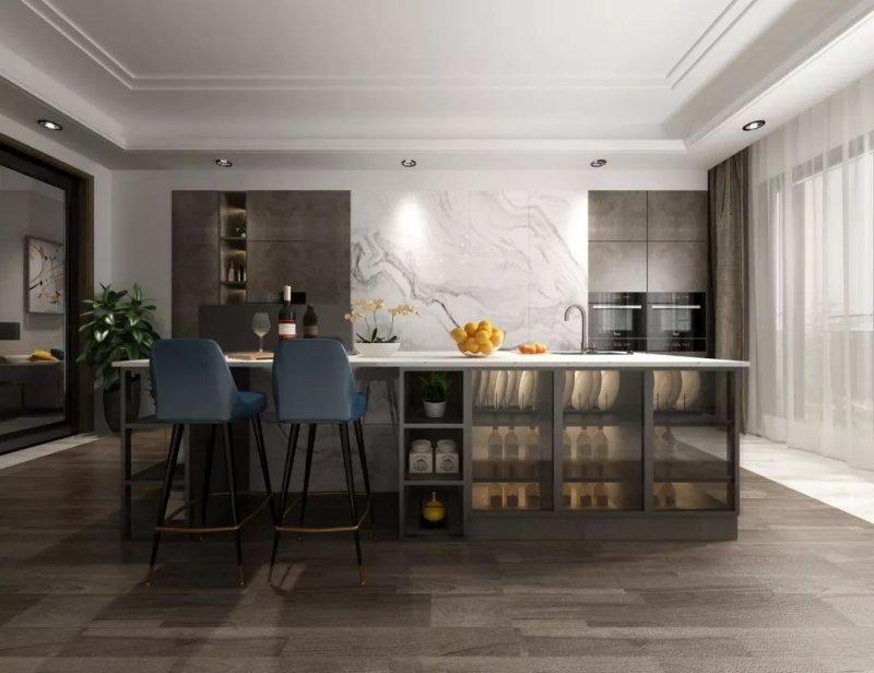 Đảo bếp là tâm điểm của không gian bếp, được thiết kế các khoang chứa bát đĩa - đồ dùng nhà bếp khoa học